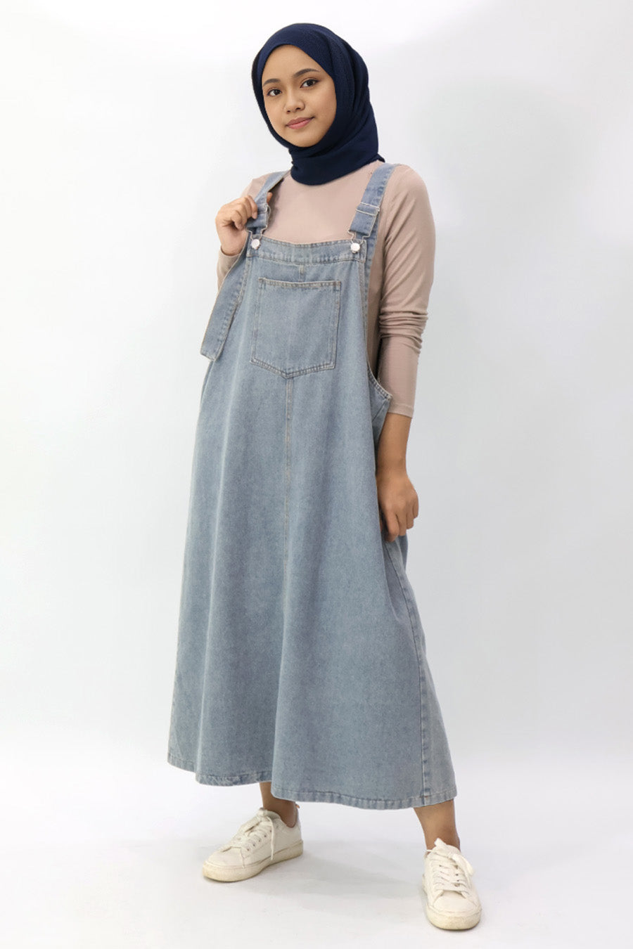 Blue Denim Pinafore Midi Dress