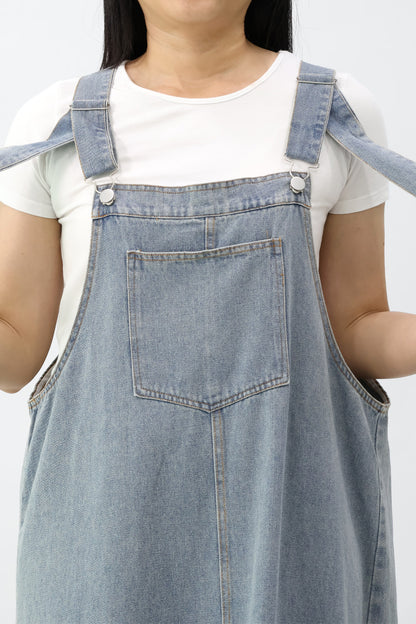 Blue Denim Pinafore Midi Dress