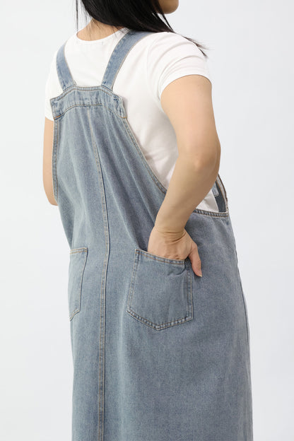 Blue Denim Pinafore Midi Dress