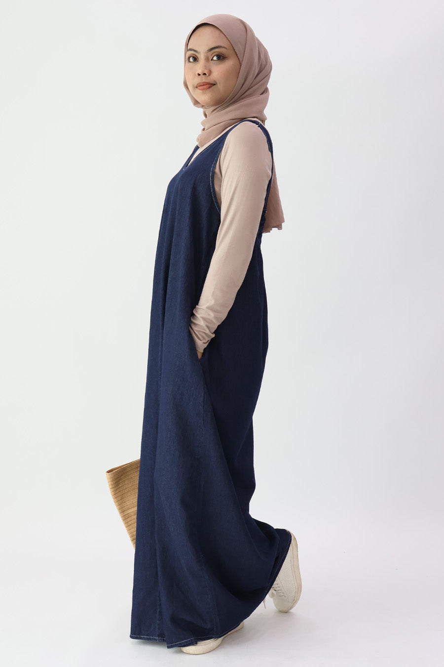 Indigo Low Back Denim Maxi Dress