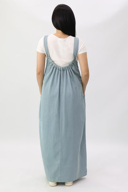 Light Blue Low Back Denim Maxi Dress