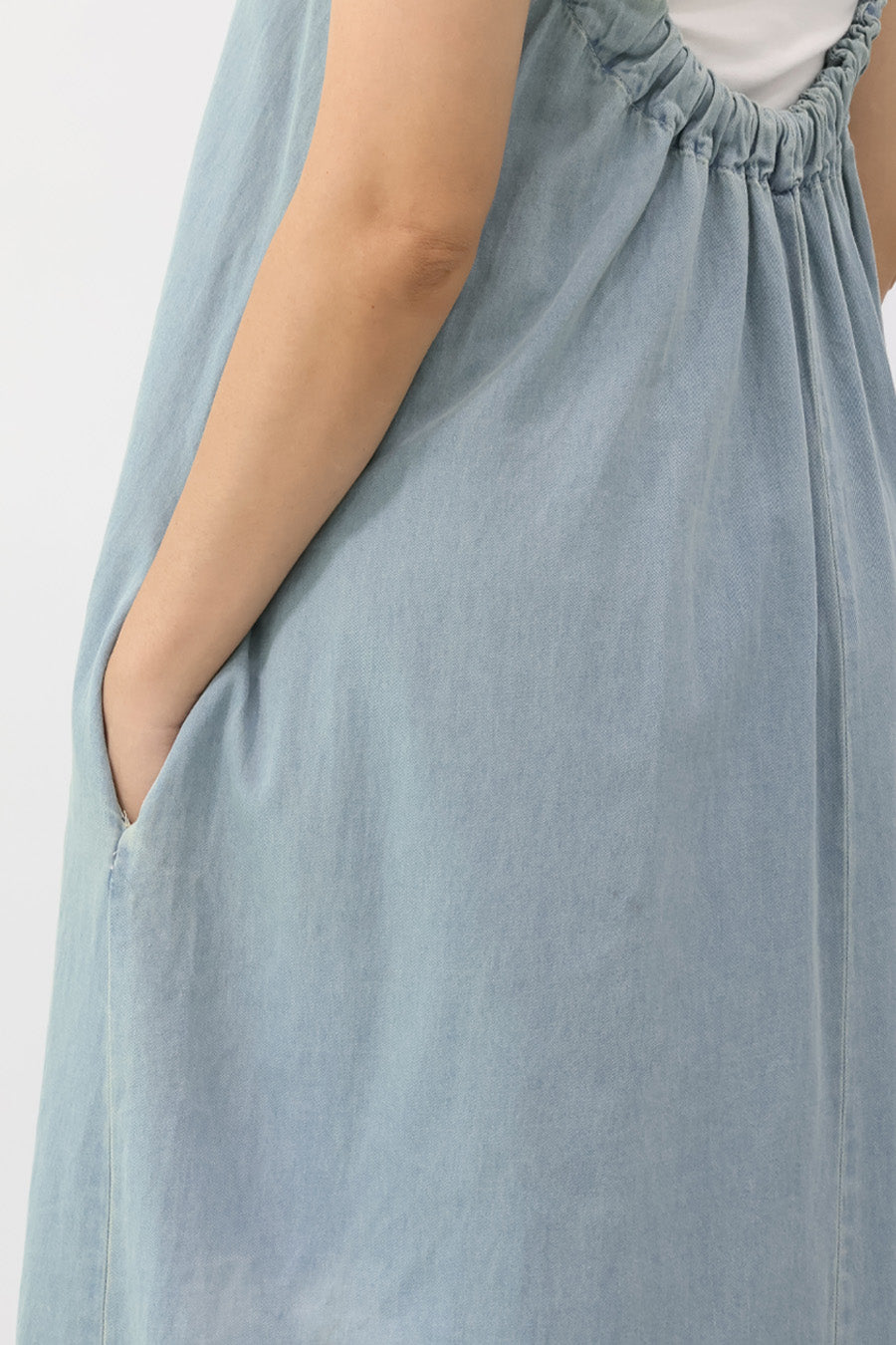 Light Blue Low Back Denim Maxi Dress