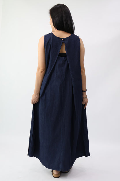 Indigo Denim Cut Out Back Midi Dress