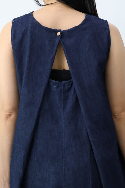 Indigo Denim Cut Out Back Midi Dress