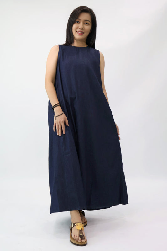 Indigo Denim Cut Out Back Midi Dress