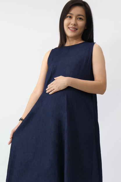 Indigo Denim Cut Out Back Midi Dress