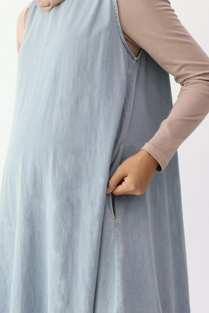 Light Blue Denim Cut Out Back Midi Dress