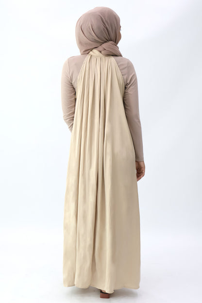 Neutral Tiered Halter Long Dress