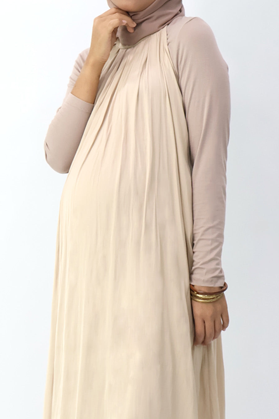 Neutral Tiered Halter Long Dress