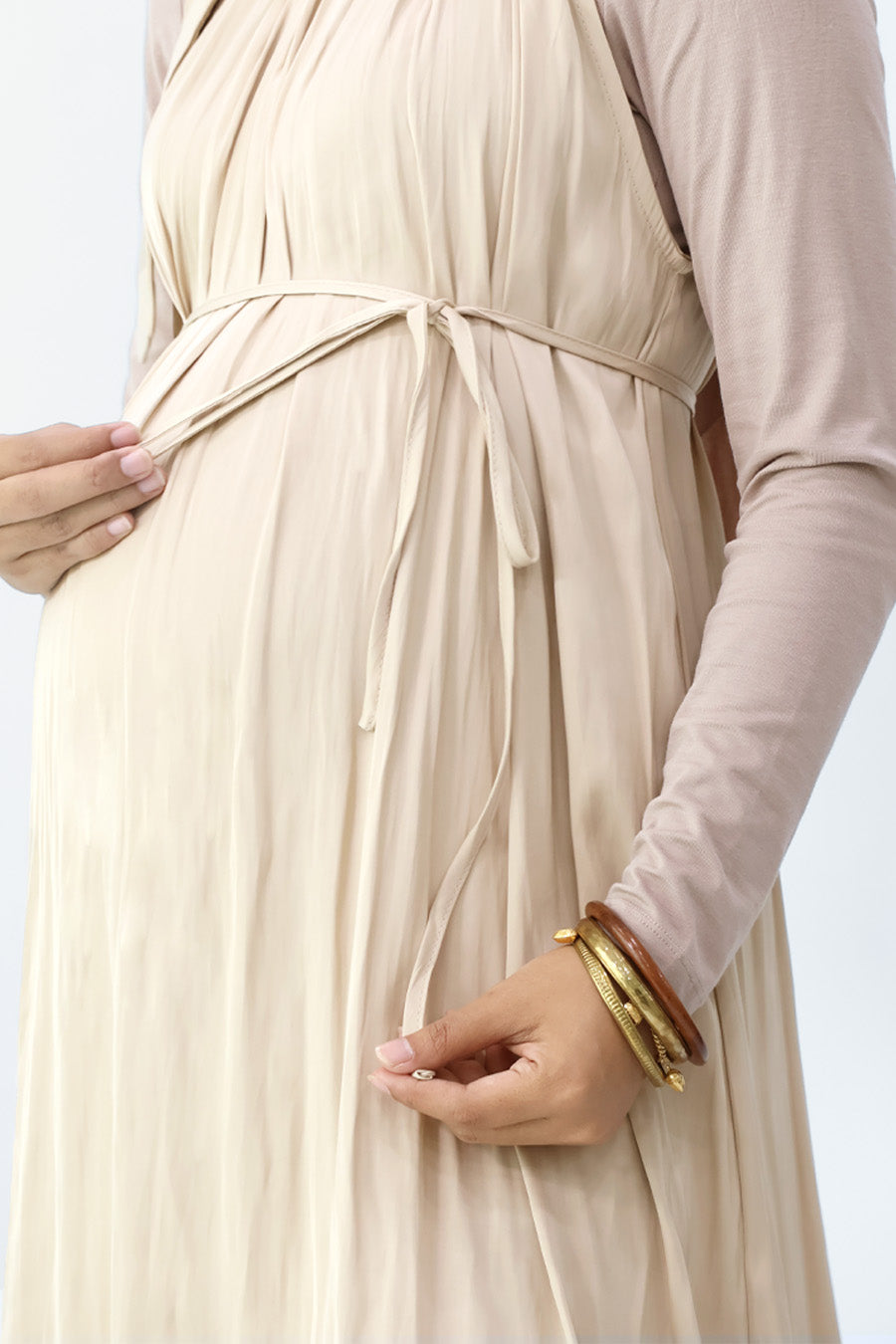 Neutral Tiered Halter Long Dress