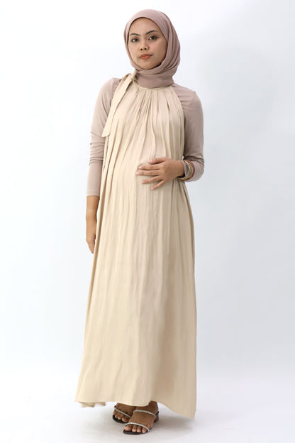 Neutral Tiered Halter Long Dress