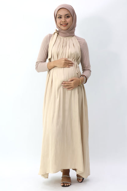 Neutral Tiered Halter Long Dress