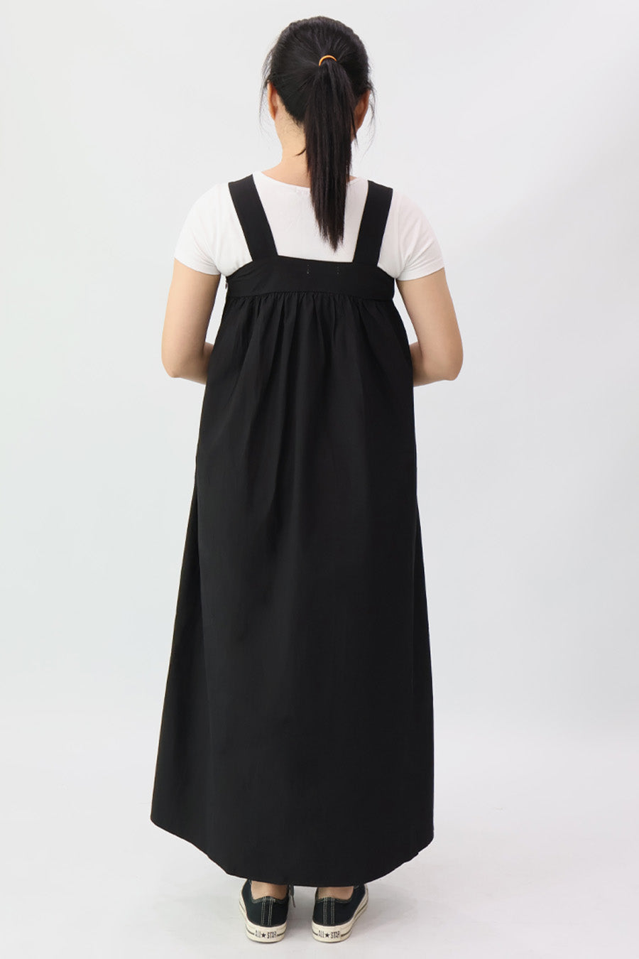 Black Solid Square Neck Long Dress