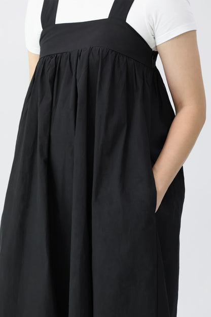 Black Solid Square Neck Long Dress