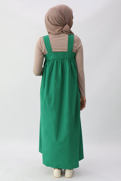 Green Solid Square Neck Long Dress