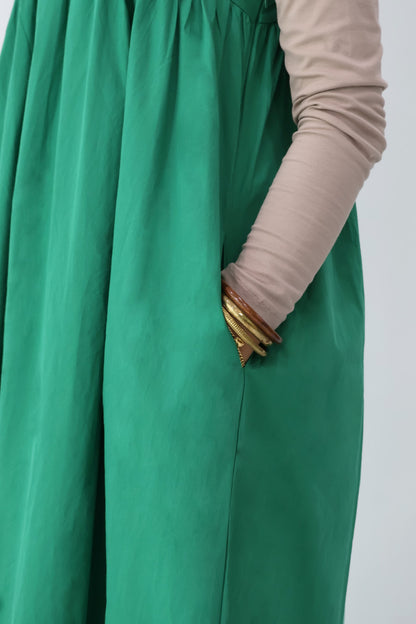 Green Solid Square Neck Long Dress