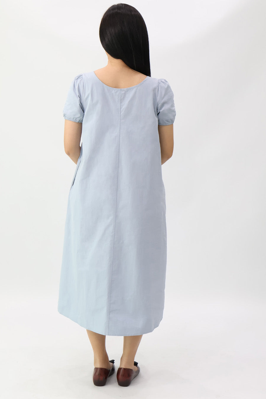 Light Blue Drawstring Neckline Midi Dress