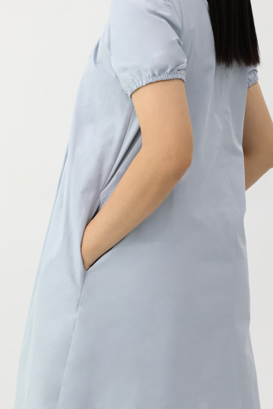 Light Blue Drawstring Neckline Midi Dress