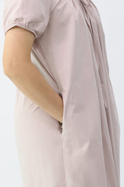 Neutral Drawstring Neckline Midi Dress