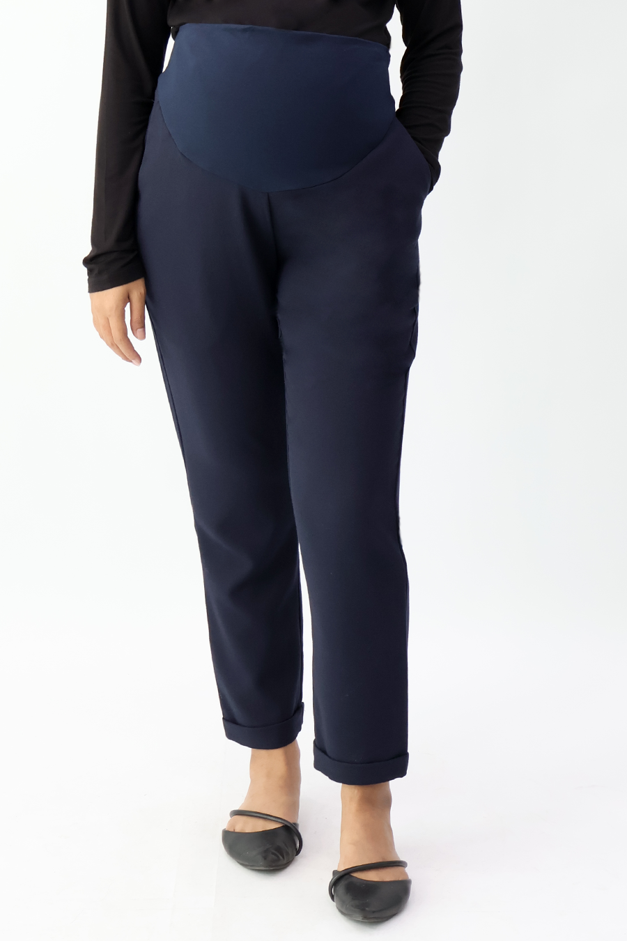 Navy Full Panel Straight Ankle Leg Pants