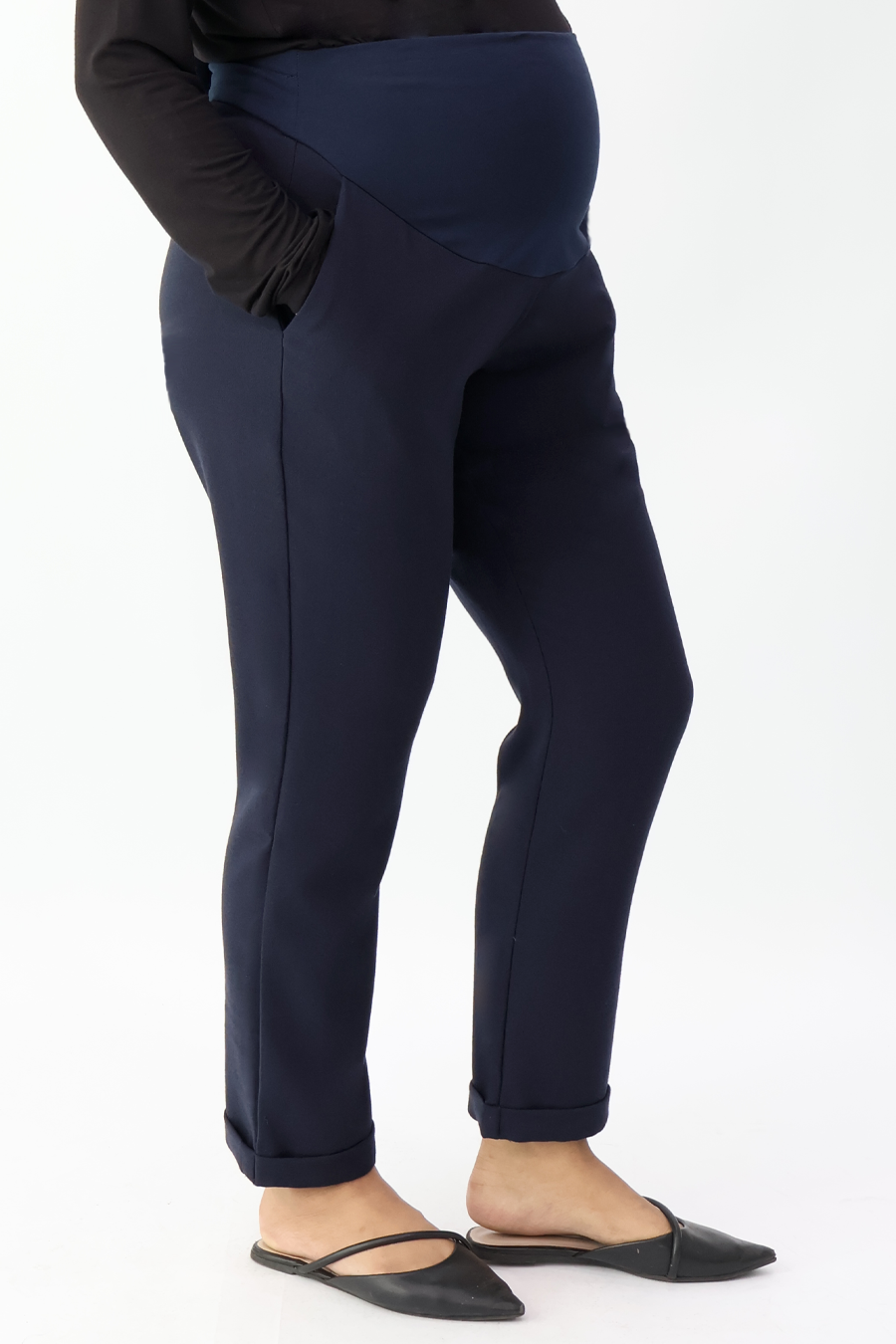 Navy Full Panel Straight Ankle Leg Pants