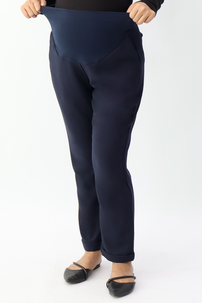 Navy Full Panel Straight Ankle Leg Pants