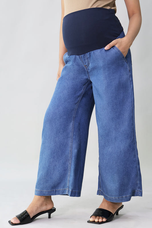 Full Panel Tencel Denim Ankle Wide Leg Pants