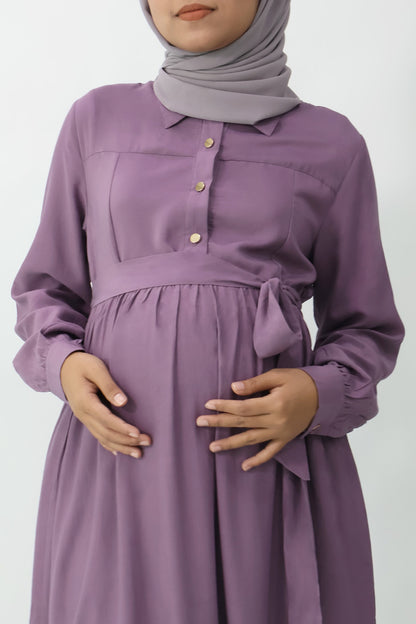 Purple Flared Nursing Shirt Dress