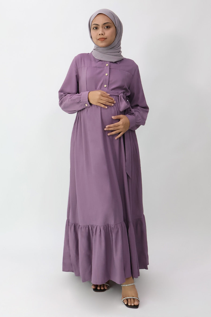 Purple Flared Nursing Shirt Dress