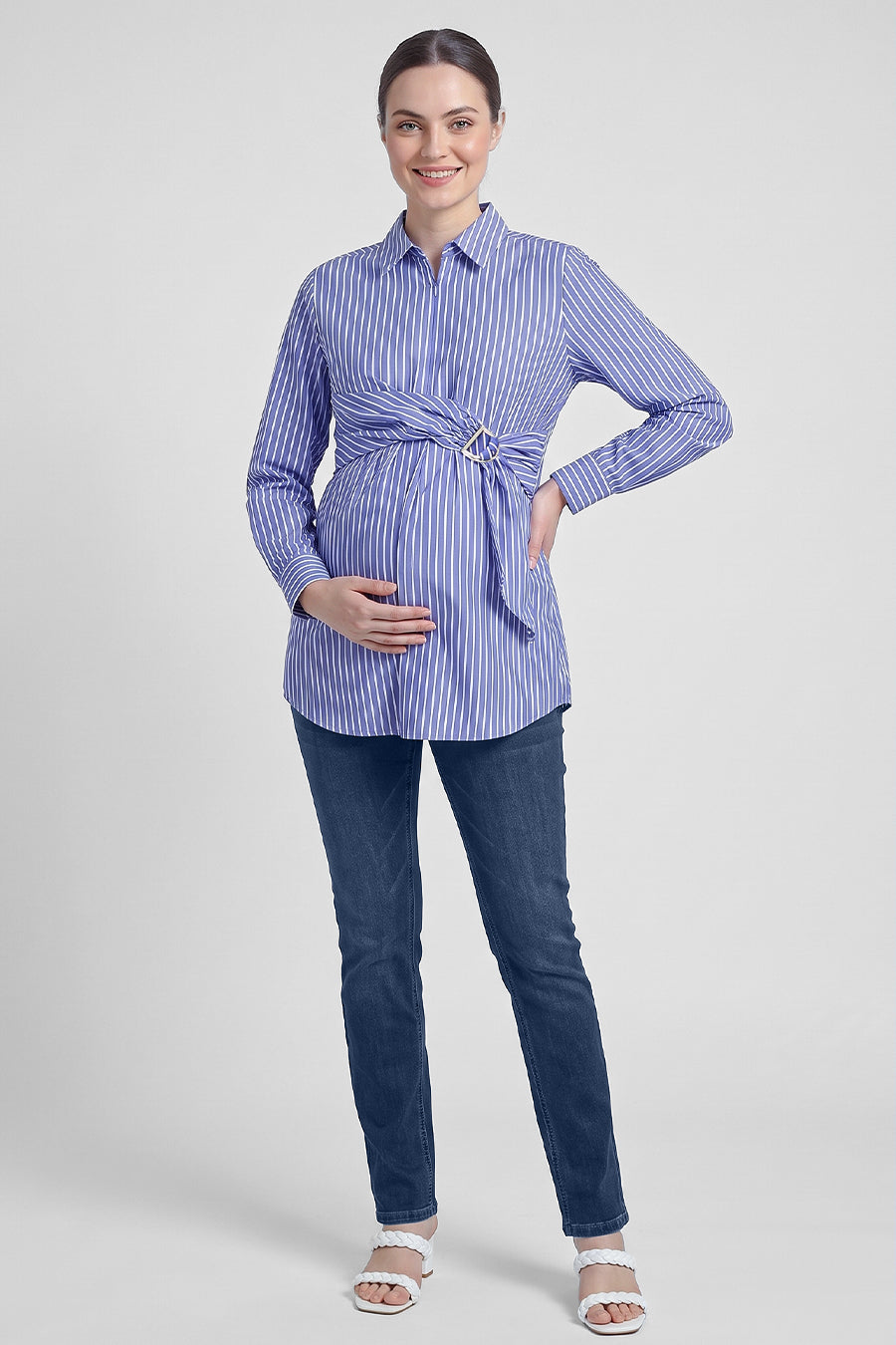 Buckle Detail Overlap Nursing Shirt