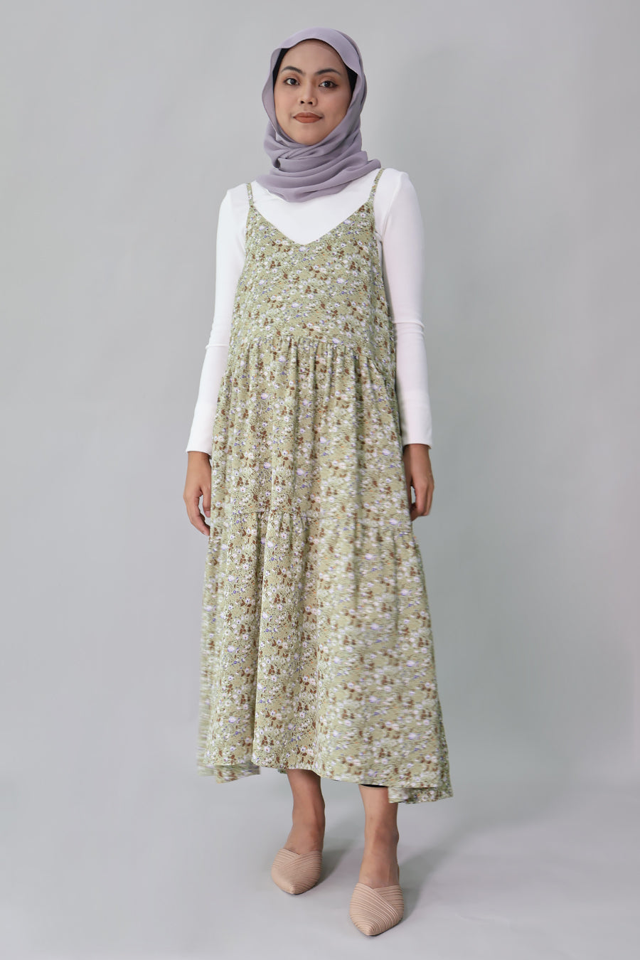 Floral Spaghetti Tiered Midi Dress