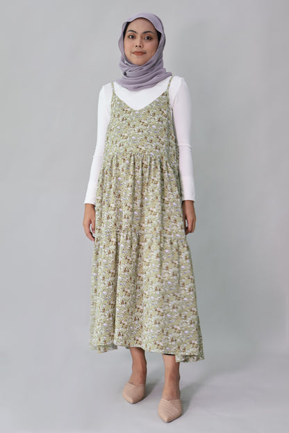 Floral Spaghetti Tiered Midi Dress