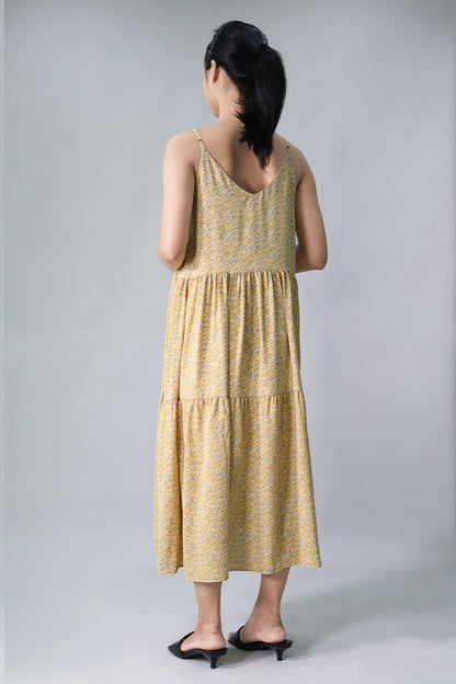 Floral Spaghetti Tiered Midi Dress