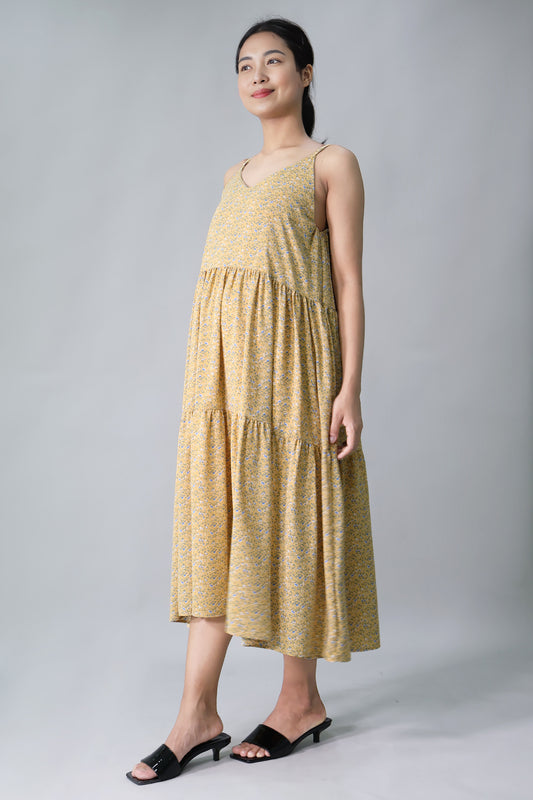 Floral Spaghetti Tiered Midi Dress