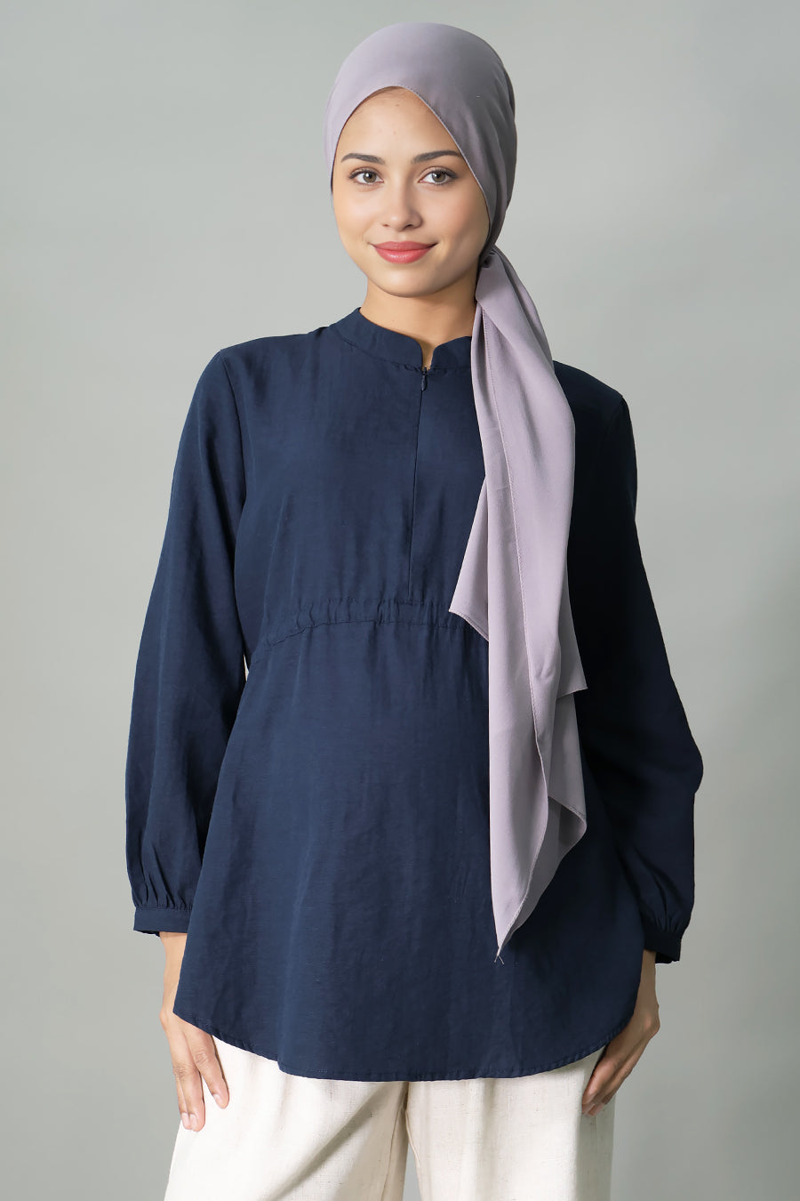 Gathered Zip-Front Nursing Blouse