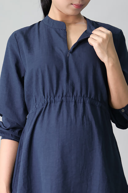 Gathered Zip-Front Nursing Blouse