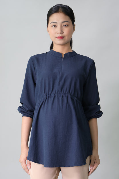 Gathered Zip-Front Nursing Blouse