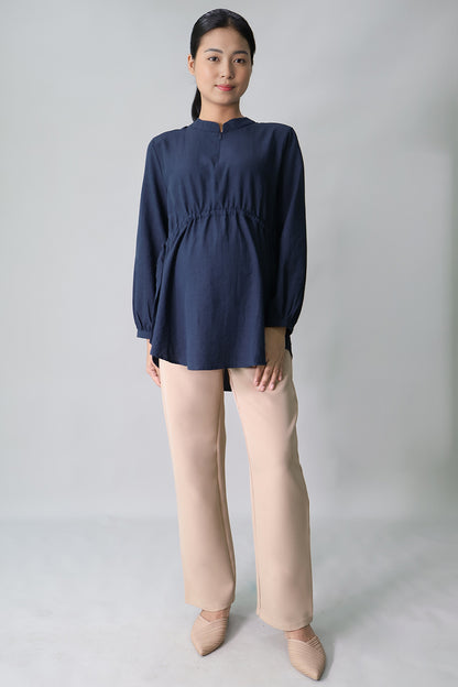 Gathered Zip-Front Nursing Blouse