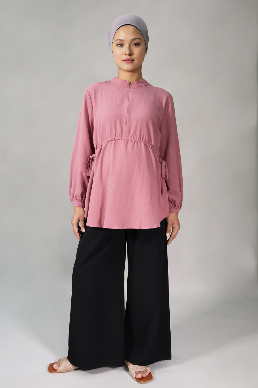Gathered Zip-Front Nursing Blouse