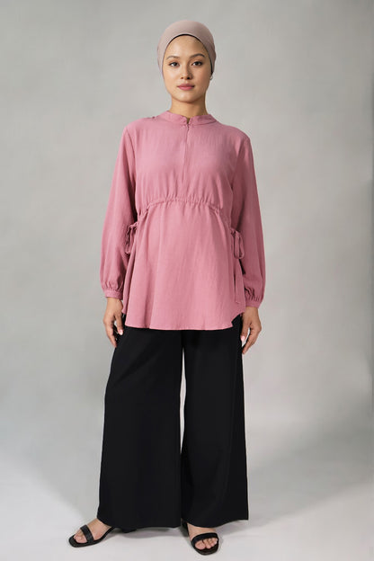 Gathered Zip-Front Nursing Blouse