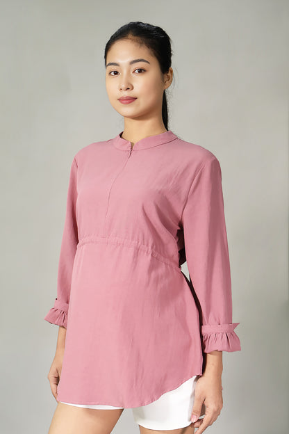Gathered Zip-Front Nursing Blouse