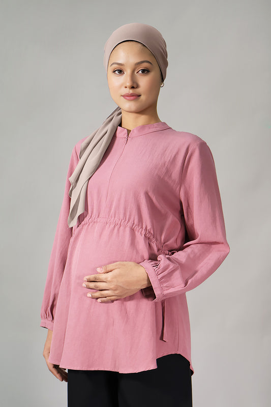 Gathered Zip-Front Nursing Blouse