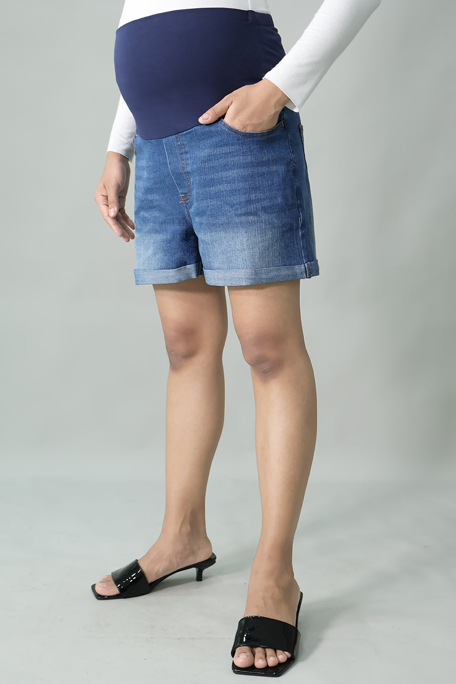 Maternity Full Panel Denim Shorts