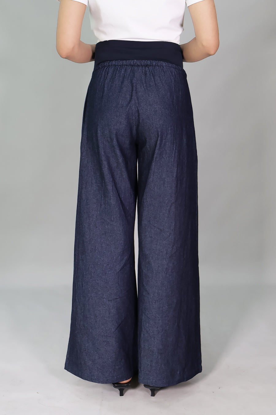 Wide Leg Maternity Chambray Drawstring Pants