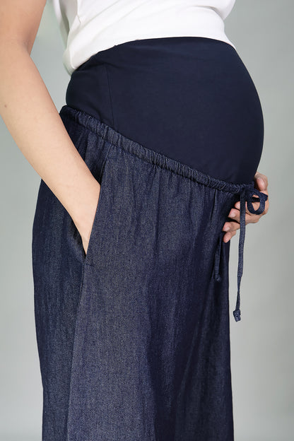 Wide Leg Maternity Chambray Drawstring Pants