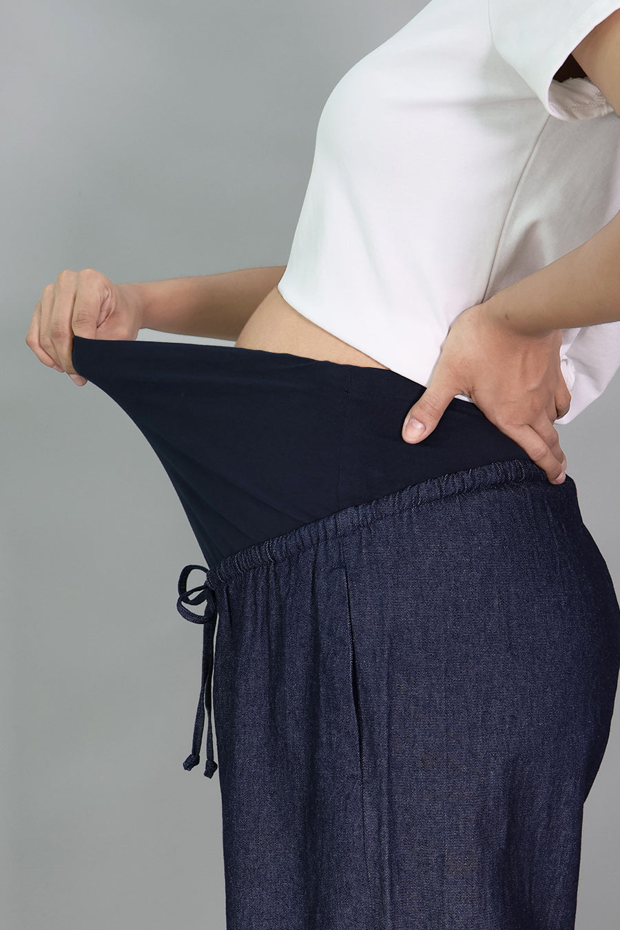 Wide Leg Maternity Chambray Drawstring Pants