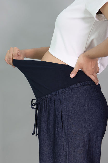 Wide Leg Maternity Chambray Drawstring Pants