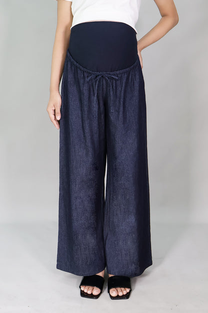 Wide Leg Maternity Chambray Drawstring Pants