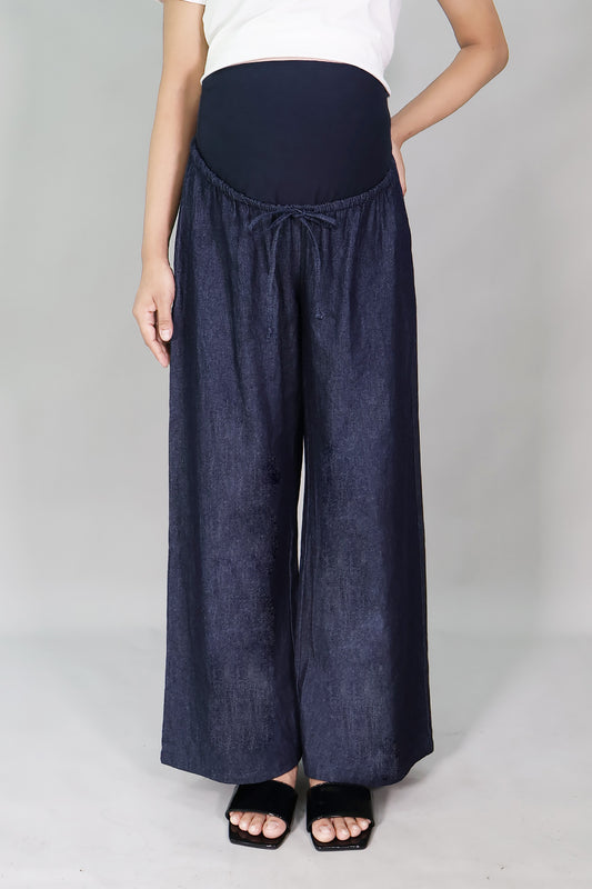 Wide Leg Maternity Chambray Drawstring Pants