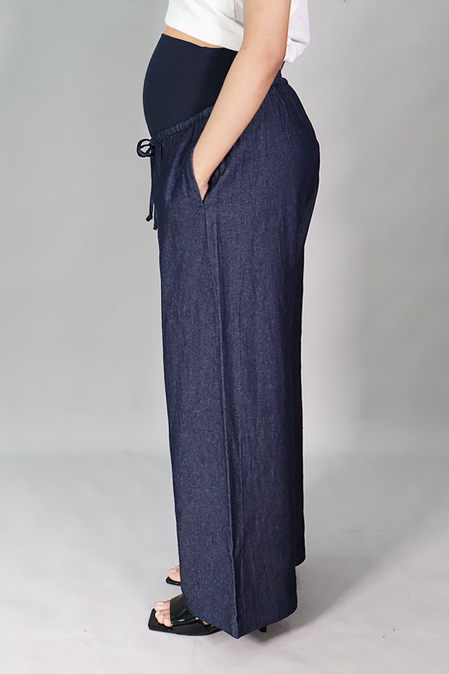 Wide Leg Maternity Chambray Drawstring Pants